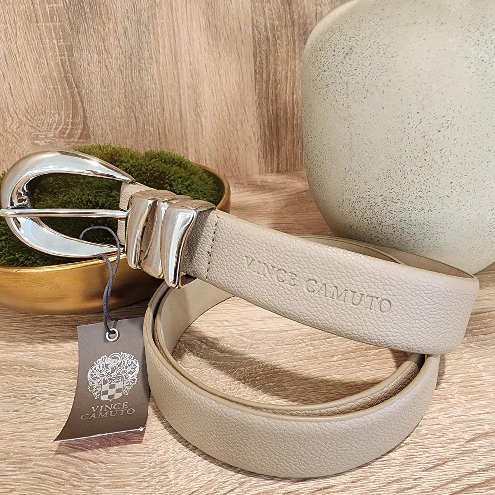 Vince Camuto Women's Sculptural Sand Faux Leather Belt Silver Buckle Size XL - Picture 3 of 9